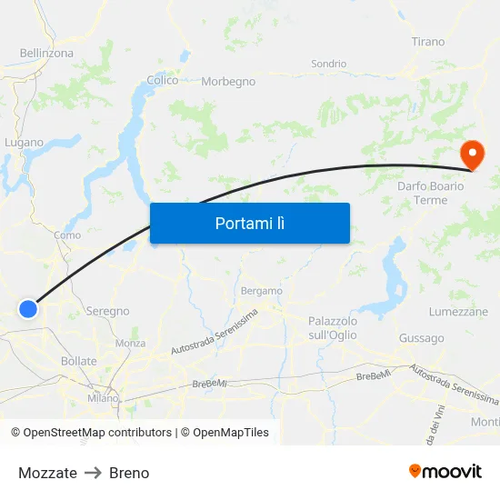 Mozzate to Breno map