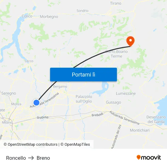 Roncello to Breno map