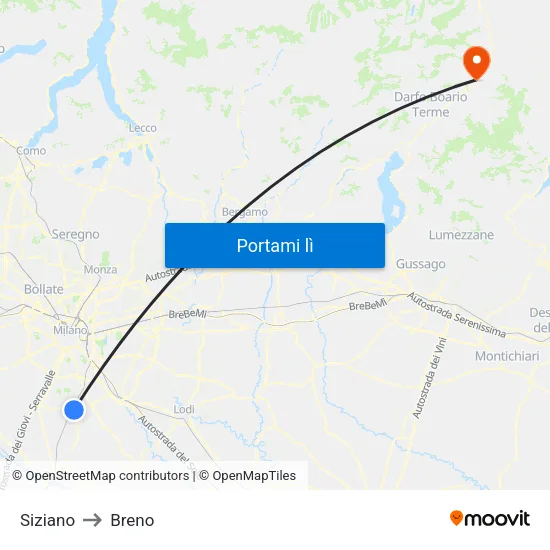 Siziano to Breno map