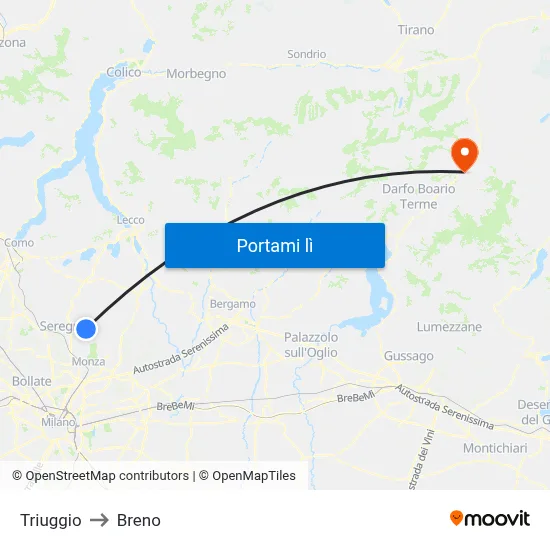 Triuggio to Breno map