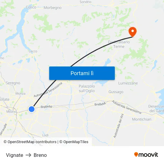 Vignate to Breno map