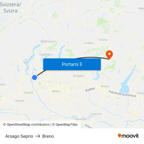 Arsago Seprio to Breno map