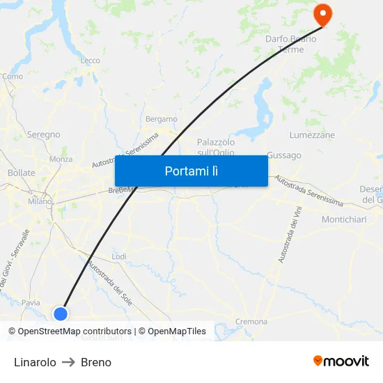 Linarolo to Breno map