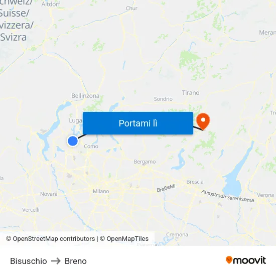 Bisuschio to Breno map