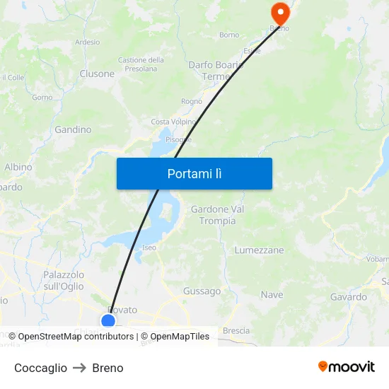 Coccaglio to Breno map