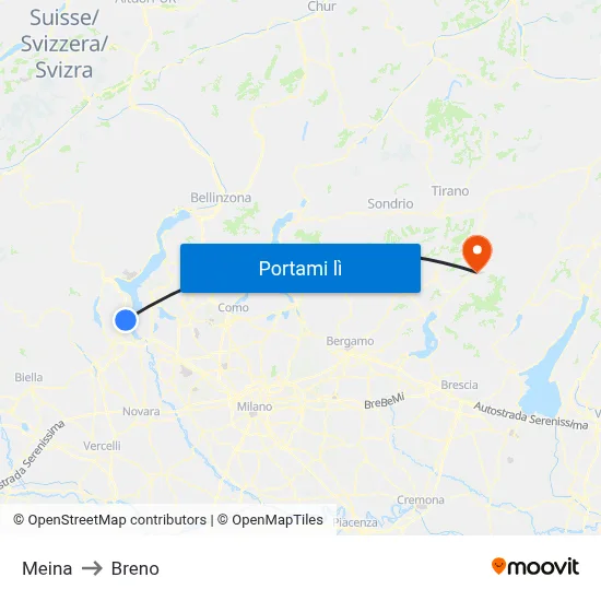 Meina to Breno map