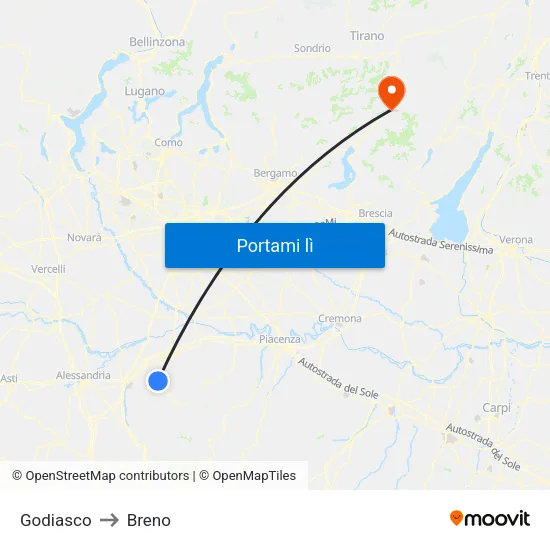 Godiasco to Breno map