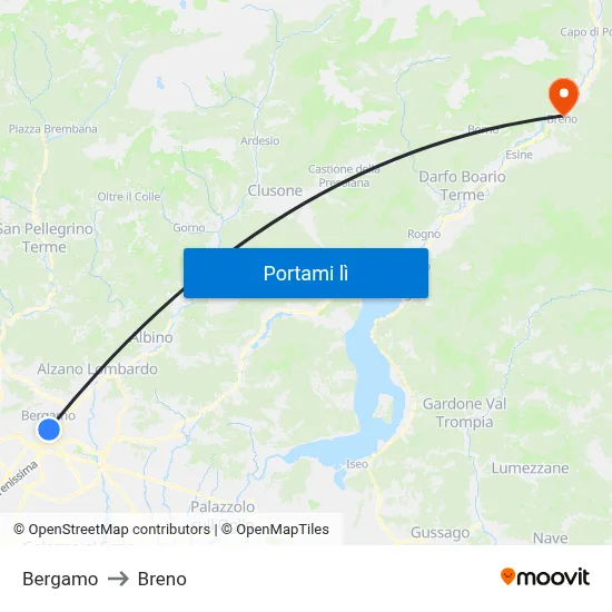 Bergamo to Breno map