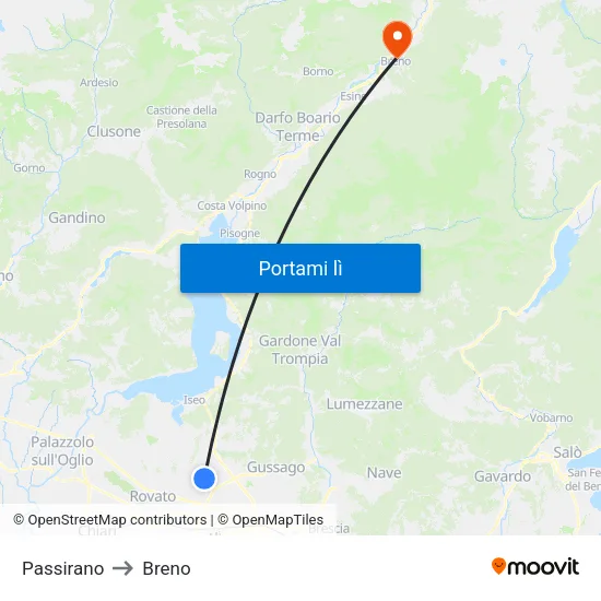 Passirano to Breno map