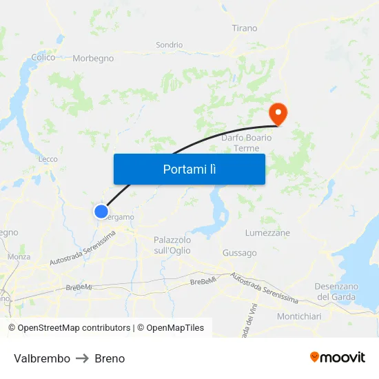 Valbrembo to Breno map