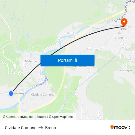 Cividate Camuno to Breno map