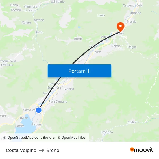 Costa Volpino to Breno map
