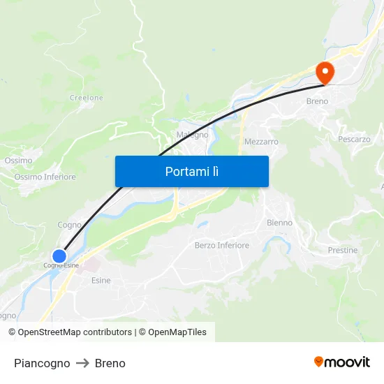 Piancogno to Breno map