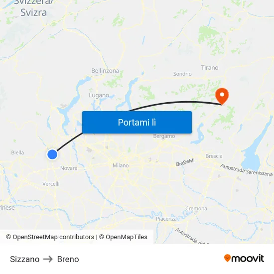 Sizzano to Breno map