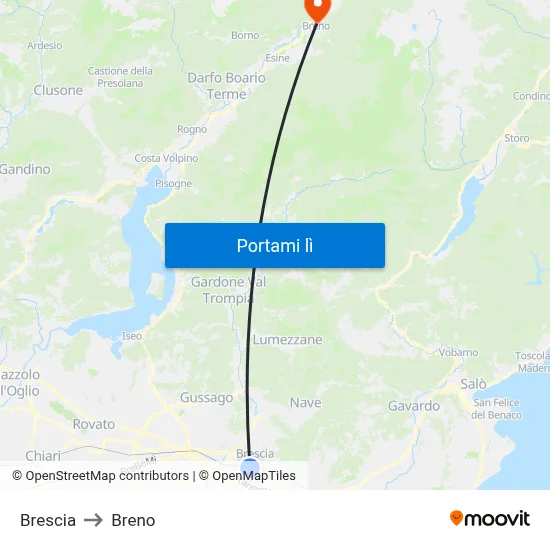 Brescia to Breno map