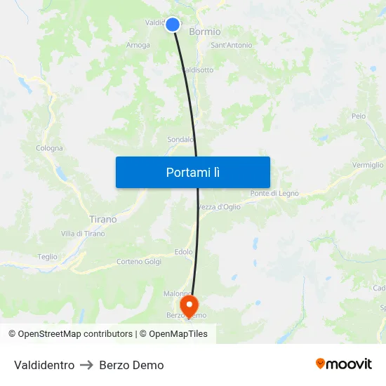 Valdidentro to Berzo Demo map