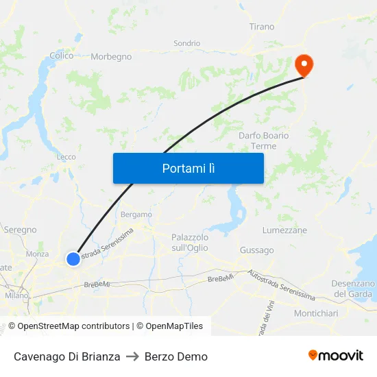 Cavenago Di Brianza to Berzo Demo map