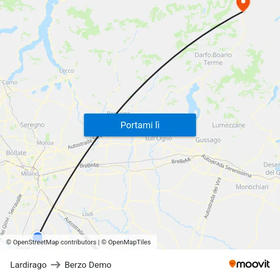 Lardirago to Berzo Demo map