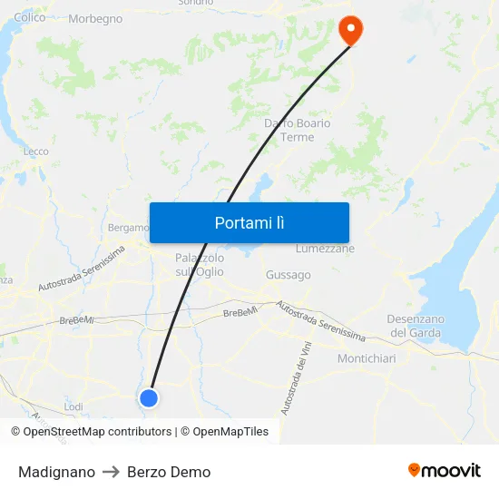 Madignano to Berzo Demo map