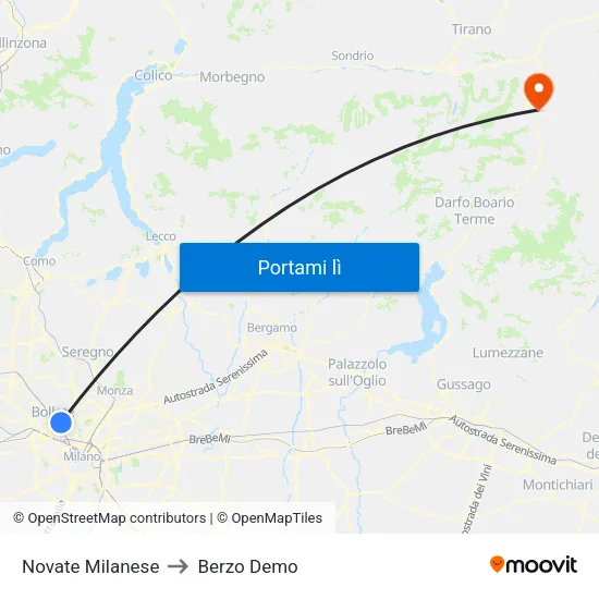 Novate Milanese to Berzo Demo map
