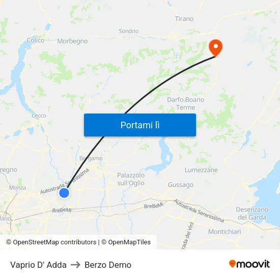 Vaprio D' Adda to Berzo Demo map