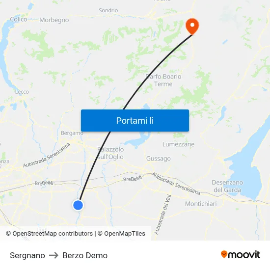 Sergnano to Berzo Demo map