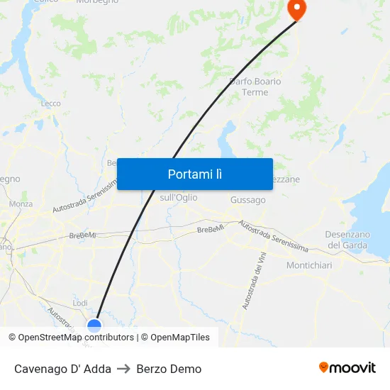 Cavenago D' Adda to Berzo Demo map