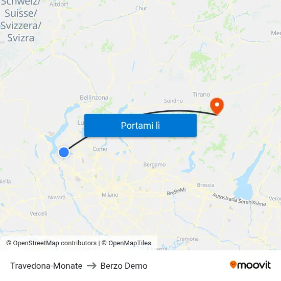 Travedona-Monate to Berzo Demo map