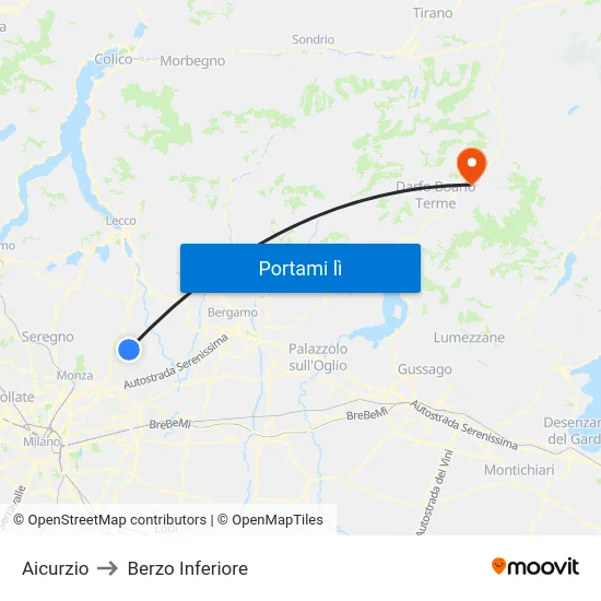 Aicurzio to Berzo Inferiore map