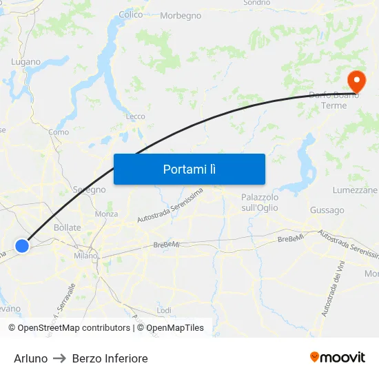 Arluno to Berzo Inferiore map