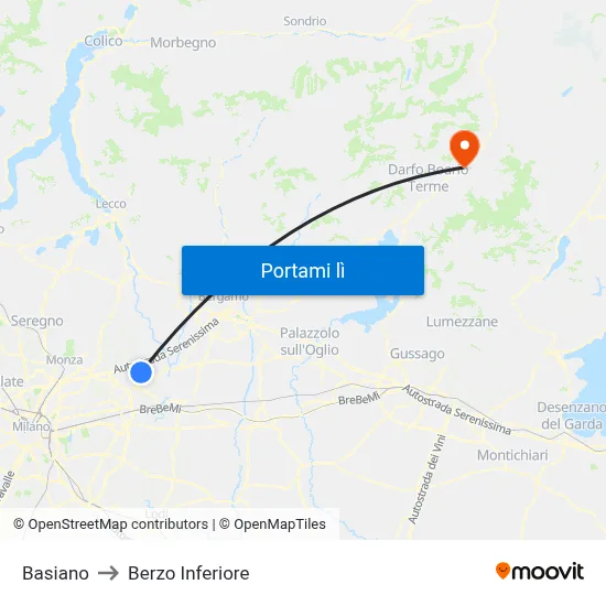 Basiano to Berzo Inferiore map