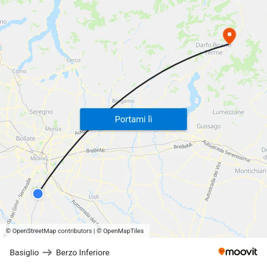 Basiglio to Berzo Inferiore map