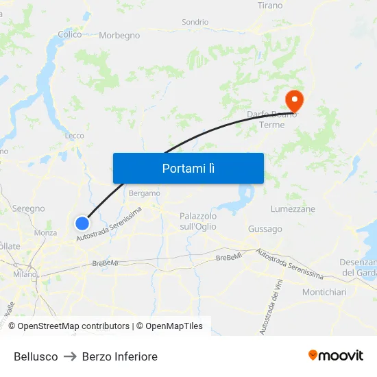 Bellusco to Berzo Inferiore map