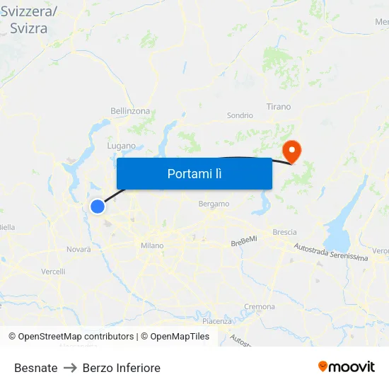 Besnate to Berzo Inferiore map
