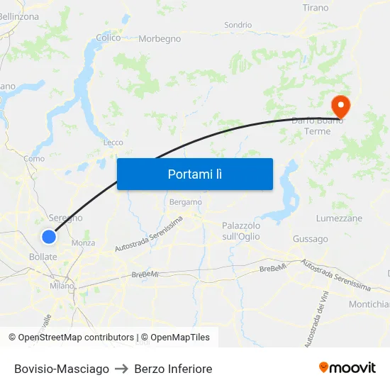 Bovisio-Masciago to Berzo Inferiore map