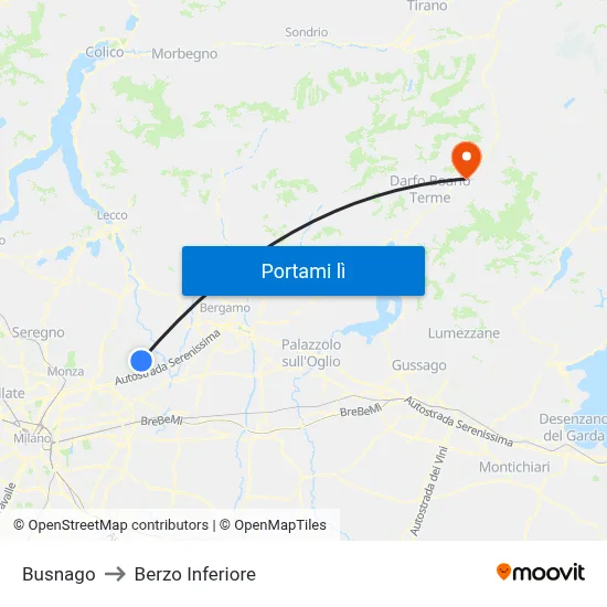 Busnago to Berzo Inferiore map