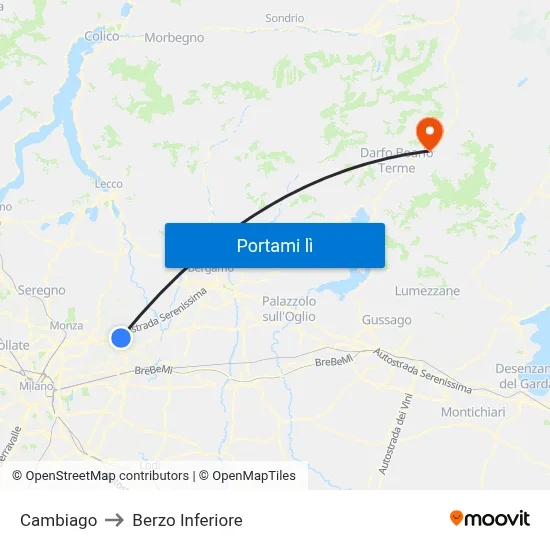 Cambiago to Berzo Inferiore map