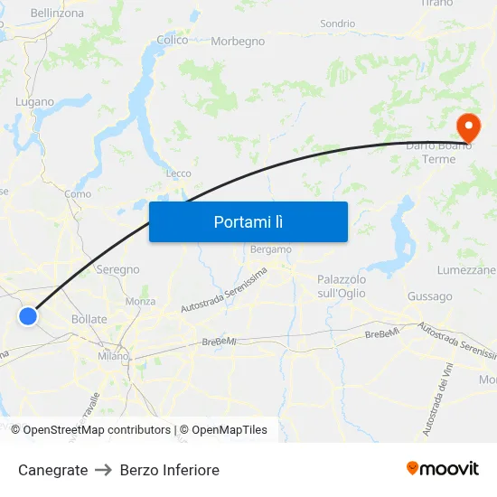 Canegrate to Berzo Inferiore map