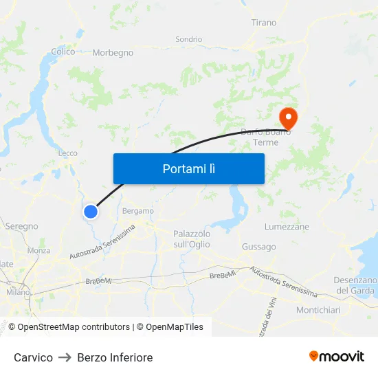 Carvico to Berzo Inferiore map