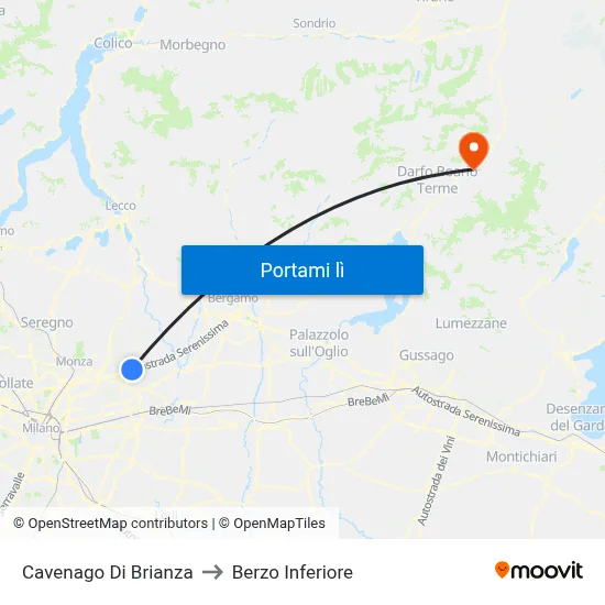 Cavenago Di Brianza to Berzo Inferiore map
