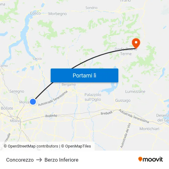 Concorezzo to Berzo Inferiore map
