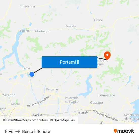 Erve to Berzo Inferiore map