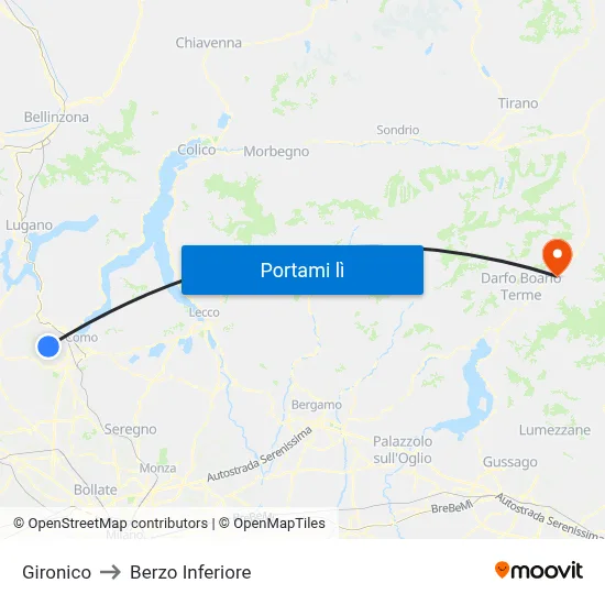 Gironico to Berzo Inferiore map