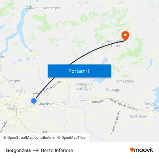 Gorgonzola to Berzo Inferiore map
