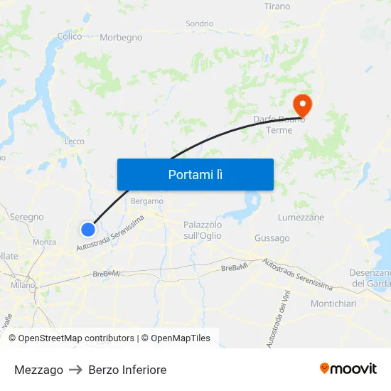 Mezzago to Berzo Inferiore map