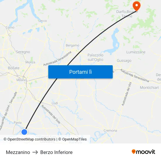 Mezzanino to Berzo Inferiore map