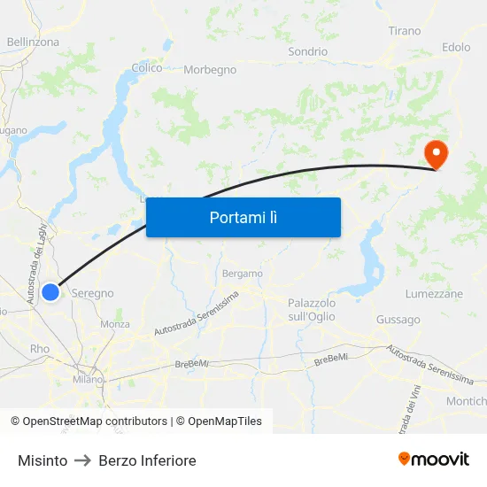 Misinto to Berzo Inferiore map