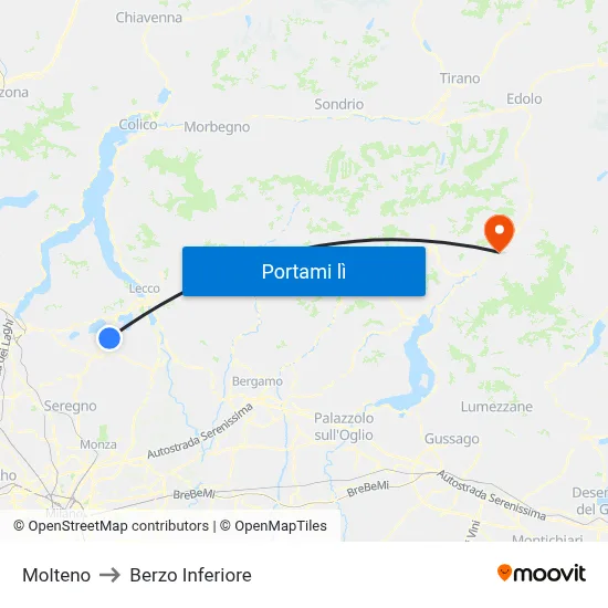 Molteno to Berzo Inferiore map