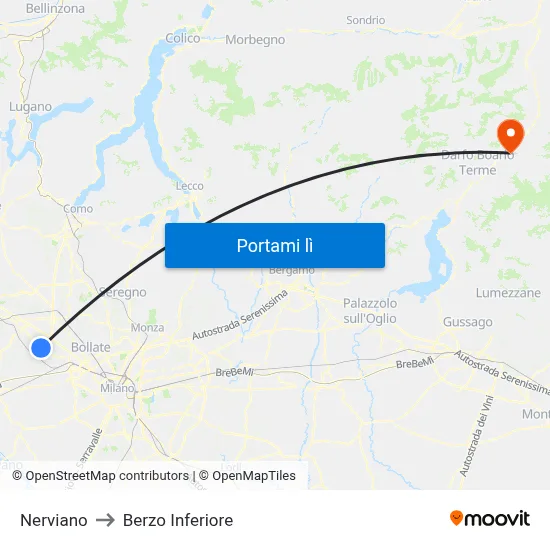 Nerviano to Berzo Inferiore map