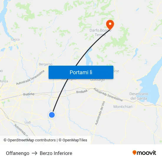 Offanengo to Berzo Inferiore map